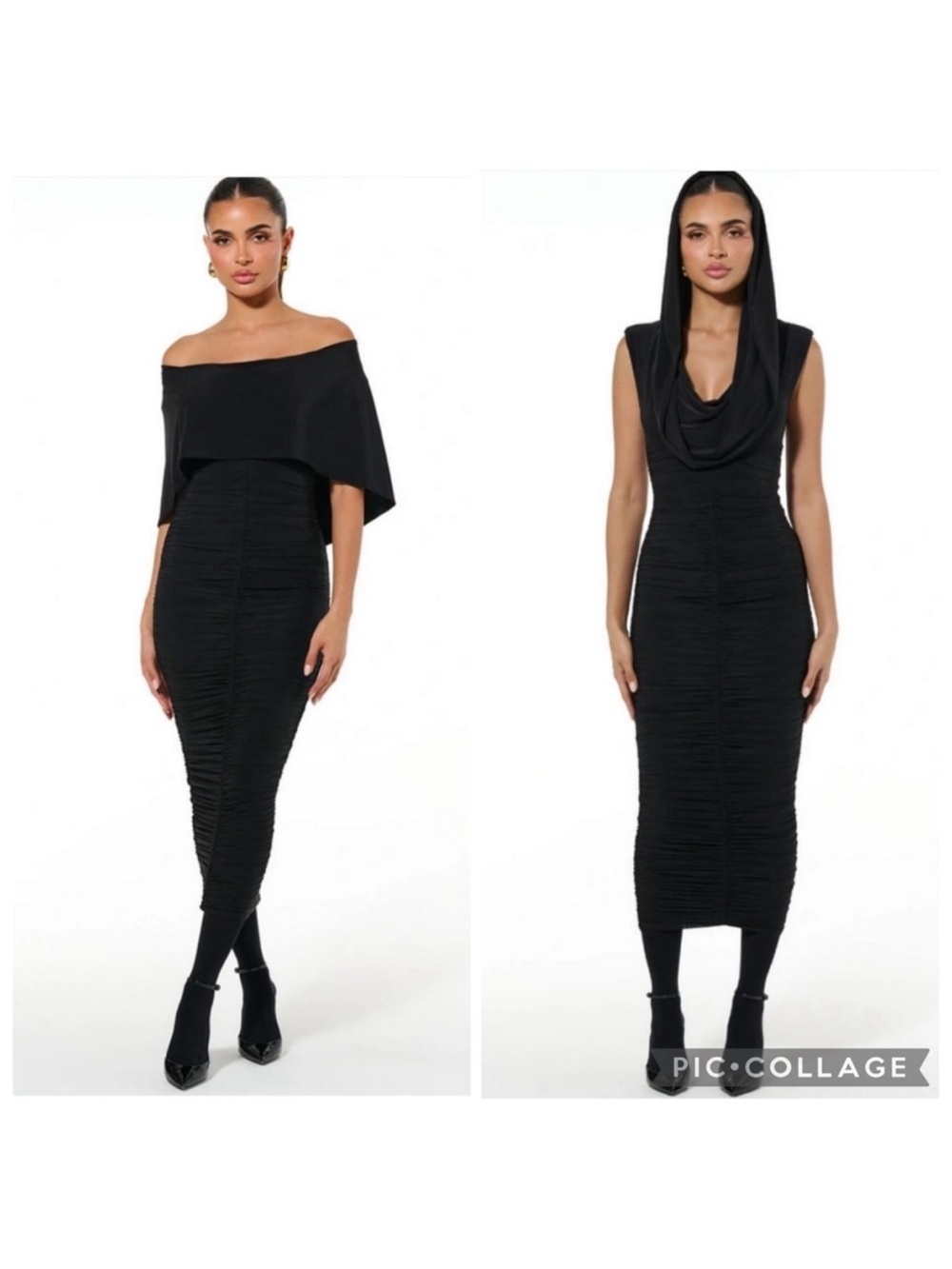 NWT Naked Wardrobe Ruched Bodycon Midi Dress Brown Hood Size S